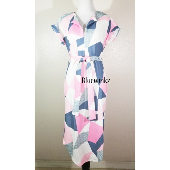 Pink/Gray Geo Pattern Dress - Picture 3 of 5